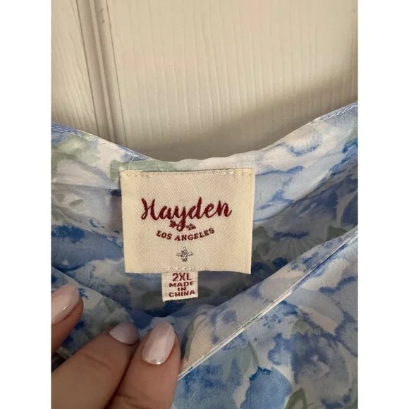 Hayden Square Neck Short Sleeve Blue Floral Dress Size 2XL - Picture 7 of 11